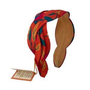 Powder UK Twisted Satin Headband Orange Floral Pomegranate Print Boho Festival